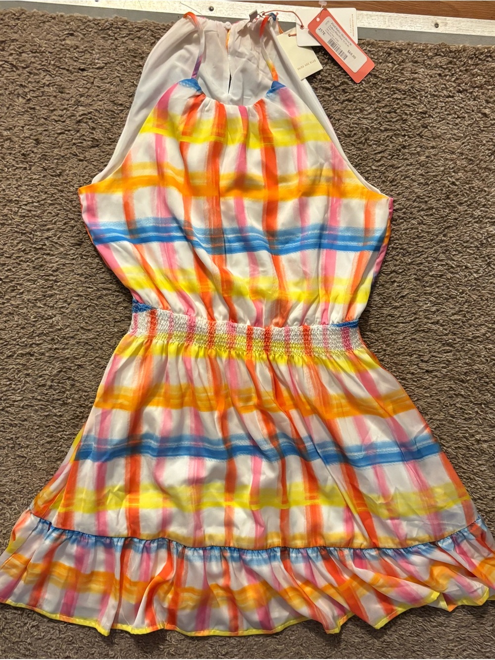 Skies Are Blue NWT Woman’s Md Rainbow Multicolor Plaid Halter Sundress